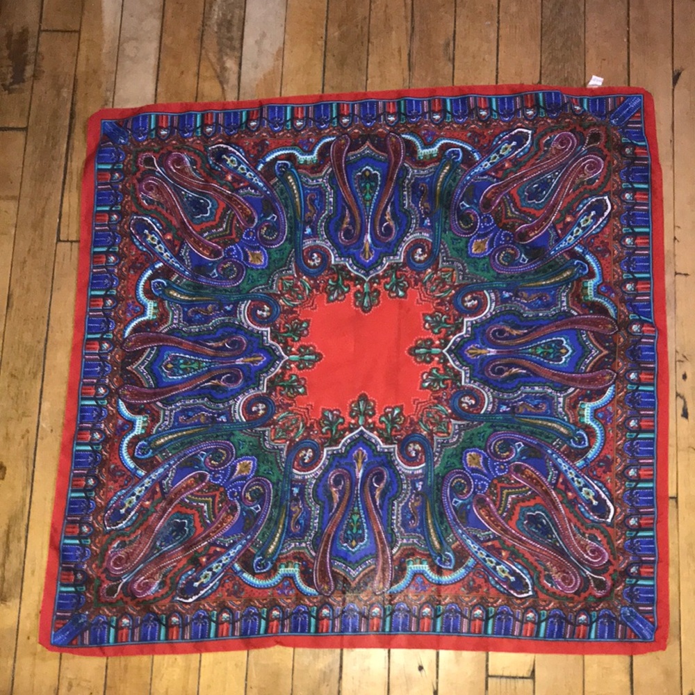 Red Paisley Square Scarf with Blue & Purple Accents